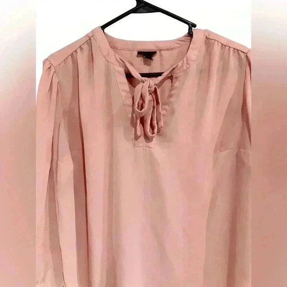 Torrid Pink Tie Neck Flowy Sheer Long Sleeve Blouse - Picture 2 of 7